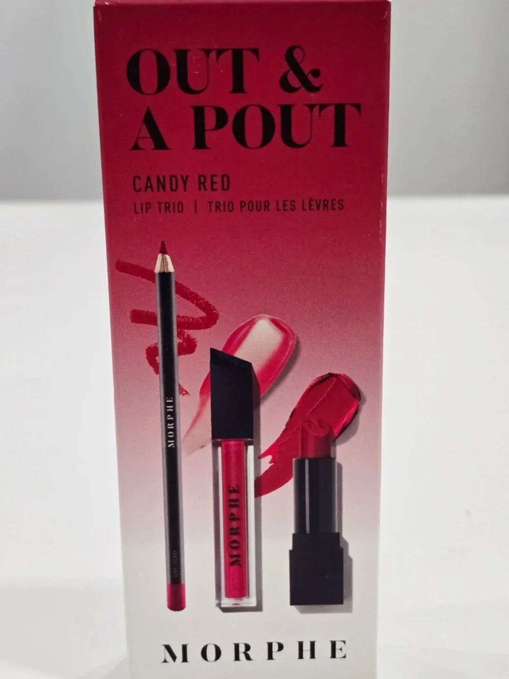 Morphe ✦ Out & A Pout Candy Red Lip Trio ✦ Lipstick Gloss Pencil Vegan NWT
